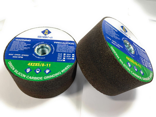 Pierre de meulage verte abrasive de carbure de silicium de 4 pouces avec le fil 5/8-11 pour la poussière abrasive du granit 4X2X5/8-11,60
