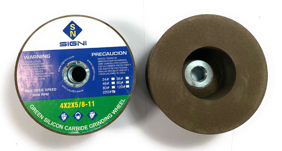 Pierre de meulage verte abrasive de carbure de silicium de 4 pouces avec le fil 5/8-11 pour la poussière abrasive du granit 4X2X5/8-11,60